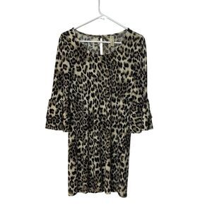 Allison Joy Leopard Print Dress XS With Ruffled Sleeves & Keyhole Back